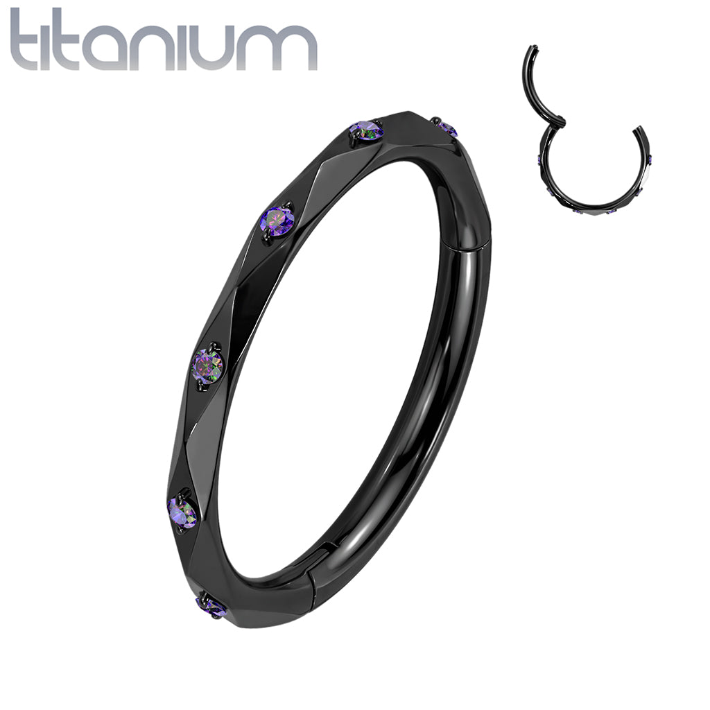 1pc Titanium Faceted CZ Gem Hinged Segment Ring Helix Septum Clicker