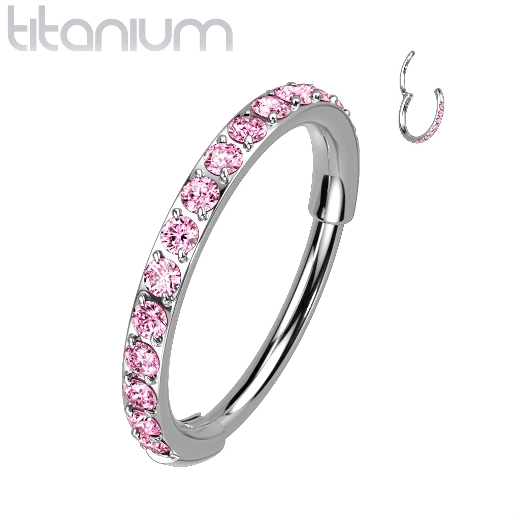 1pc Titanium Paved Outer CZ Gems Hinged Segment Ring Nose Orbital Helix