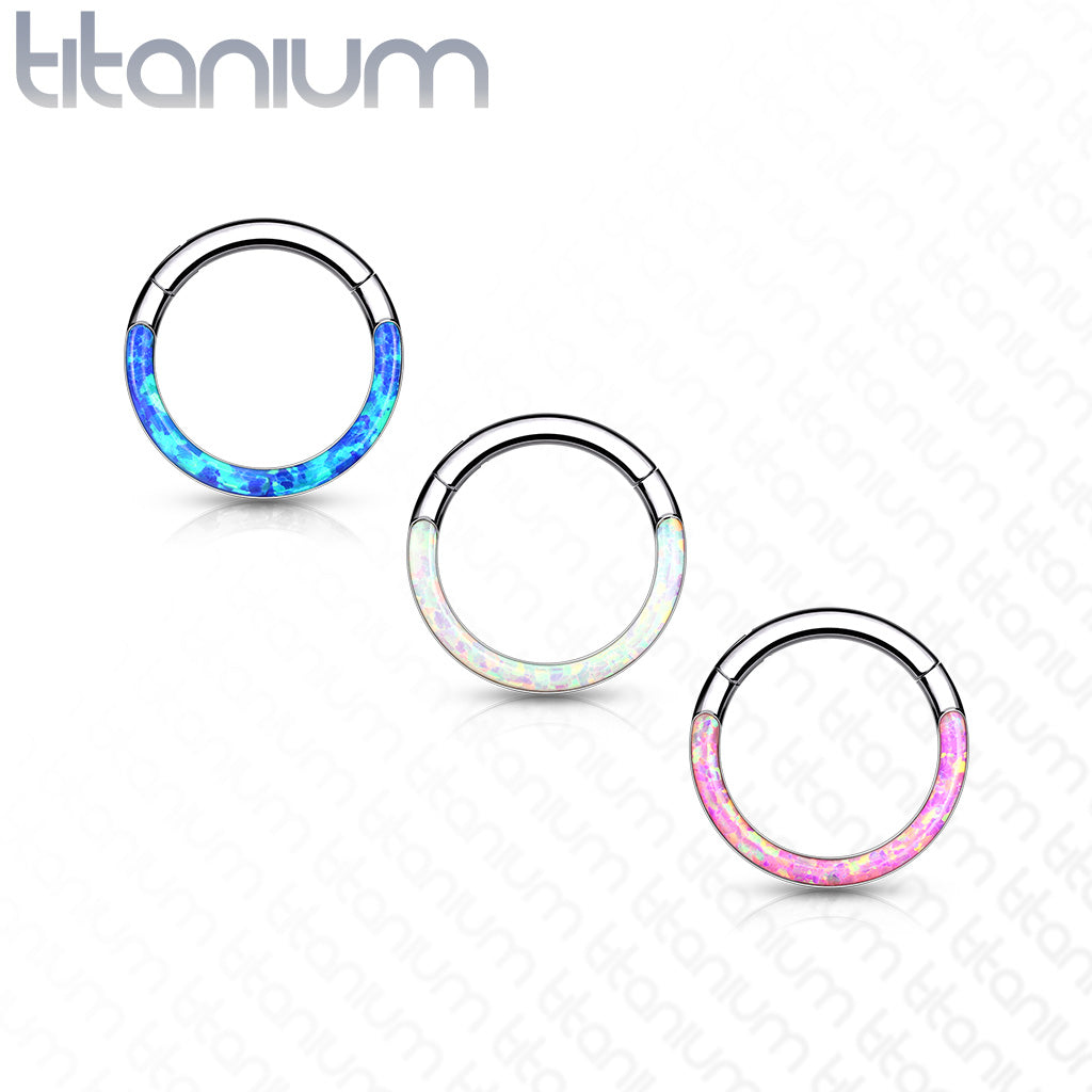 1pc Implant Grade Titanium Opal Front Edge Hinged Segment Ring Daith Hoop Septum Clicker