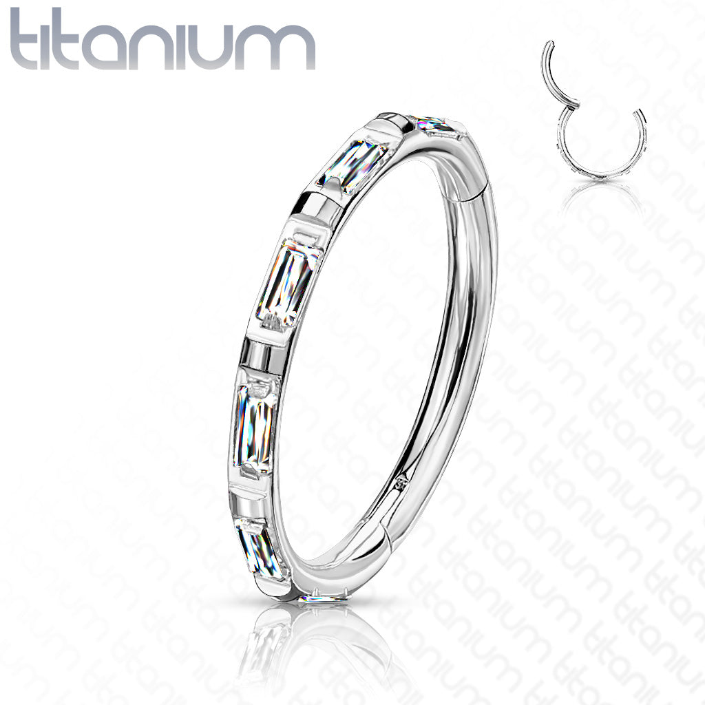 1pc Titanium Baguette CZ Gem Outer Side Hinged Segment Ring Helix Septum Clicker