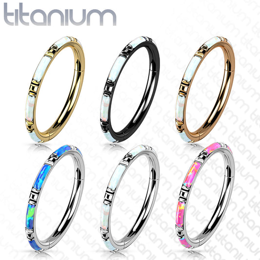 1pc Solid Titanium Baguette Opals Hinged Segment Ring Orbital Helix Piercing