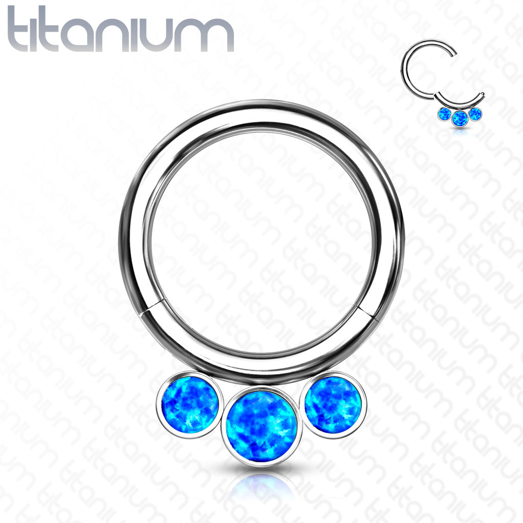 1pc Solid Titanium 3 Bezel Set Opals Hinged Segment Ring Helix Septum Clicker