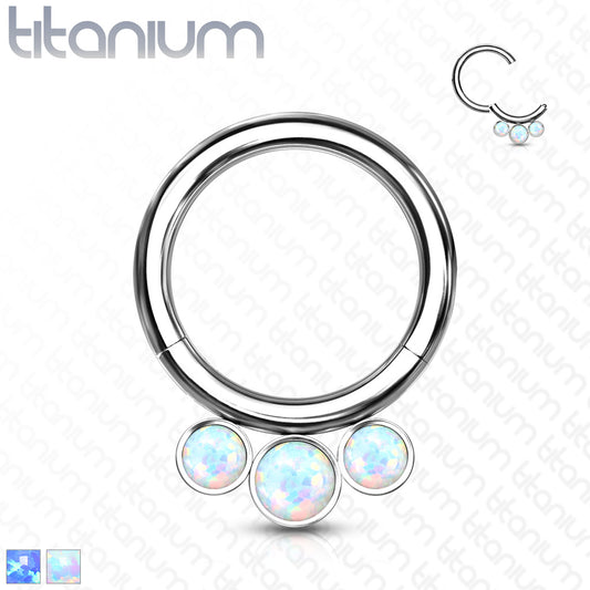 1pc Solid Titanium 3 Bezel Set Opals Hinged Segment Ring Helix Septum Clicker