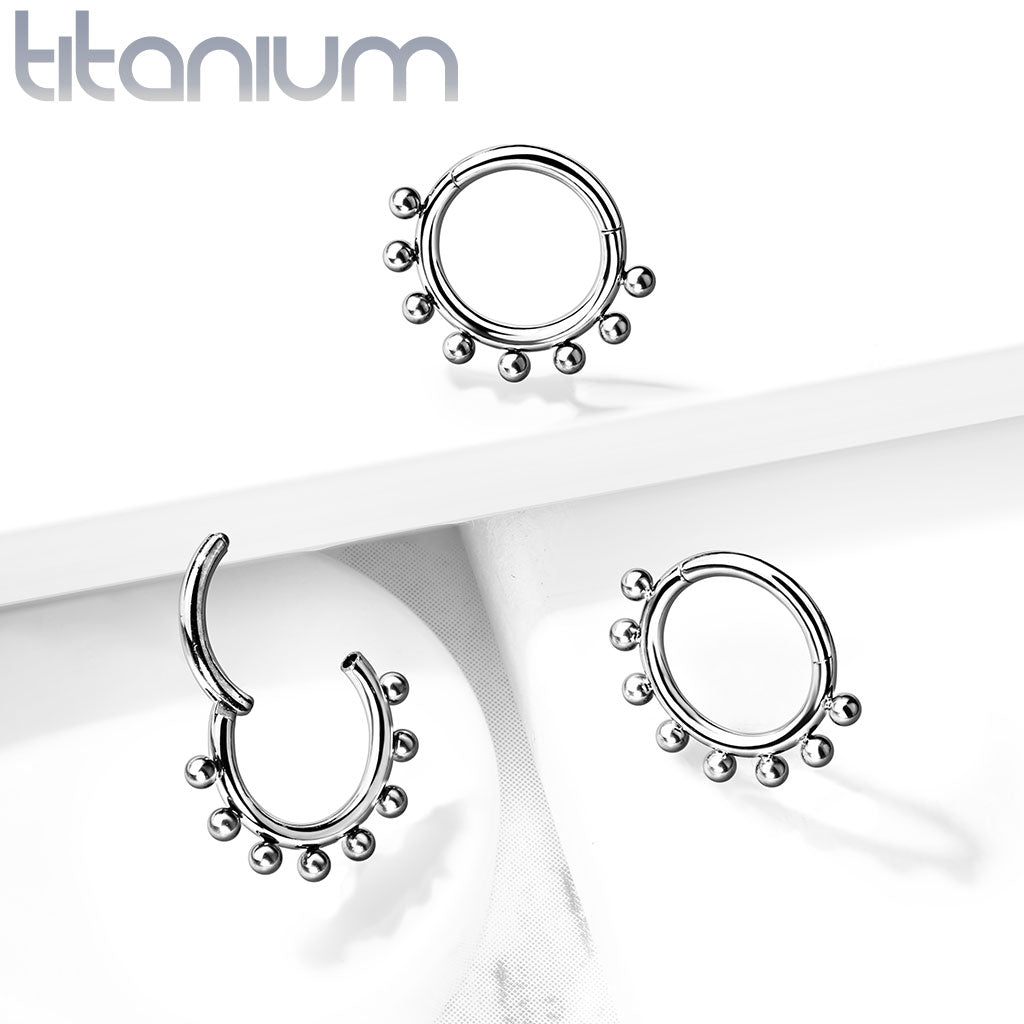 1pc Solid Titanium Eight Beads Hinged Segment Ring Helix Septum Clicker