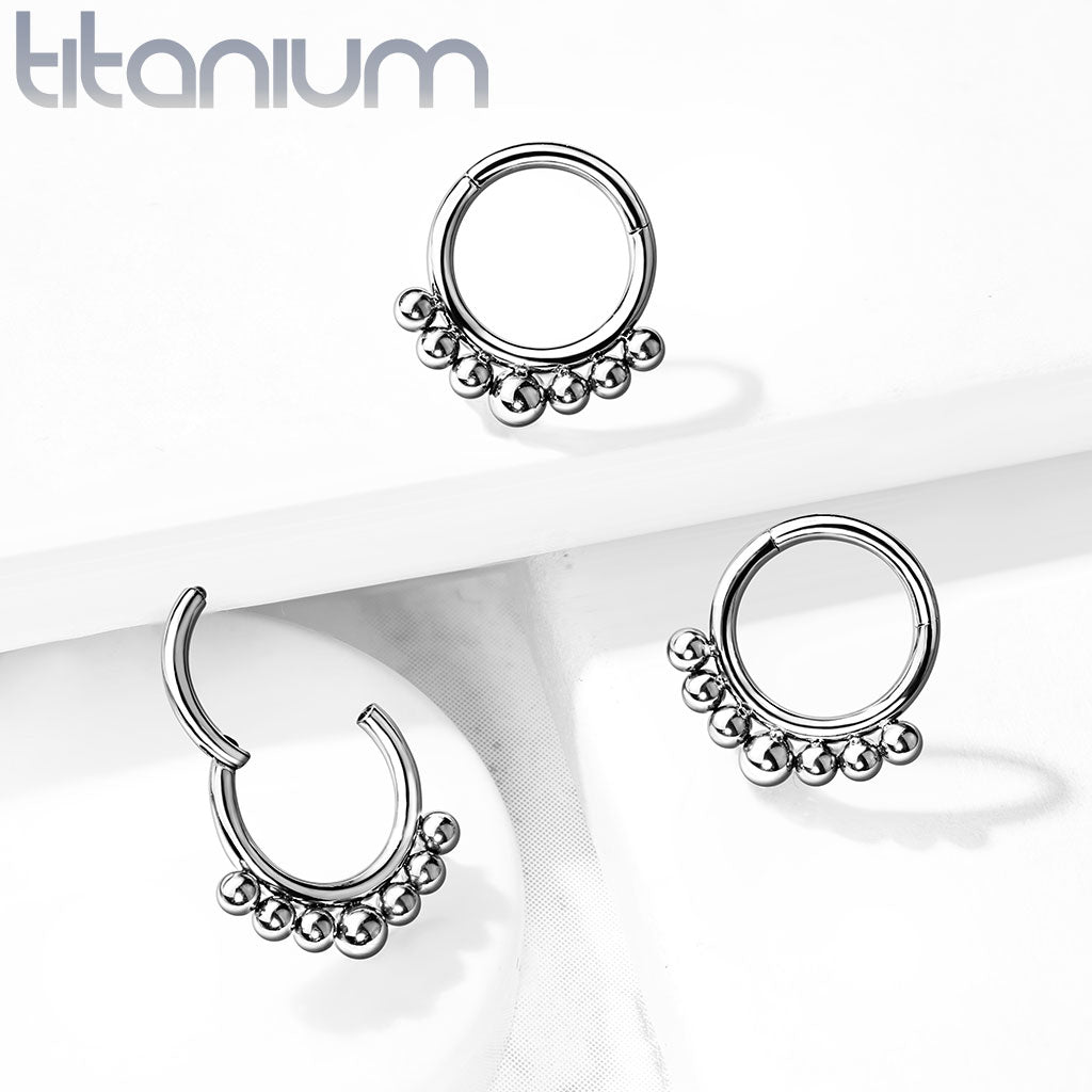 1pc Solid Titanium Seven Beads Hinged Segment Ring Helix Septum Clicker