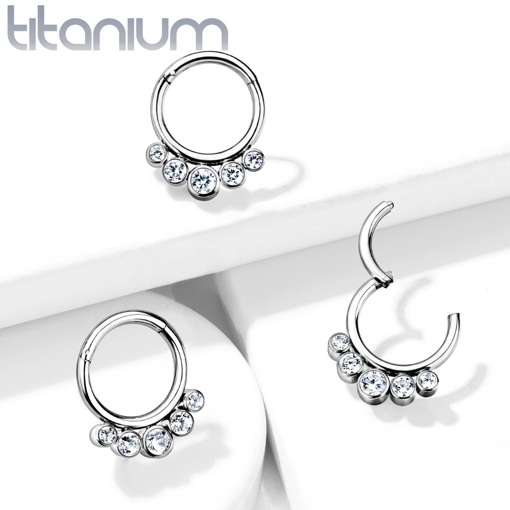 1pc Solid Titanium 5 Crystal Gems Hinged Segment Ring Helix Septum Clicker