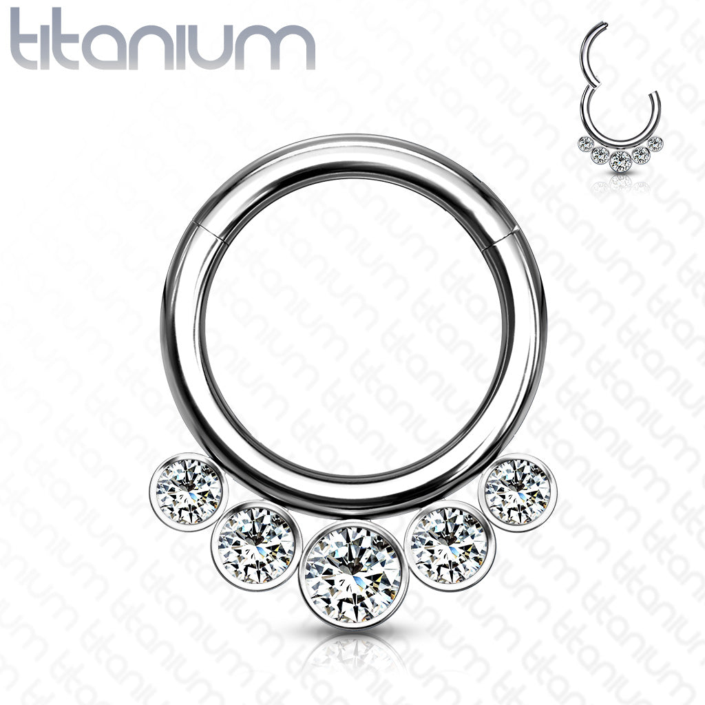 1pc Solid Titanium 5 Crystal Gems Hinged Segment Ring Helix Septum Clicker