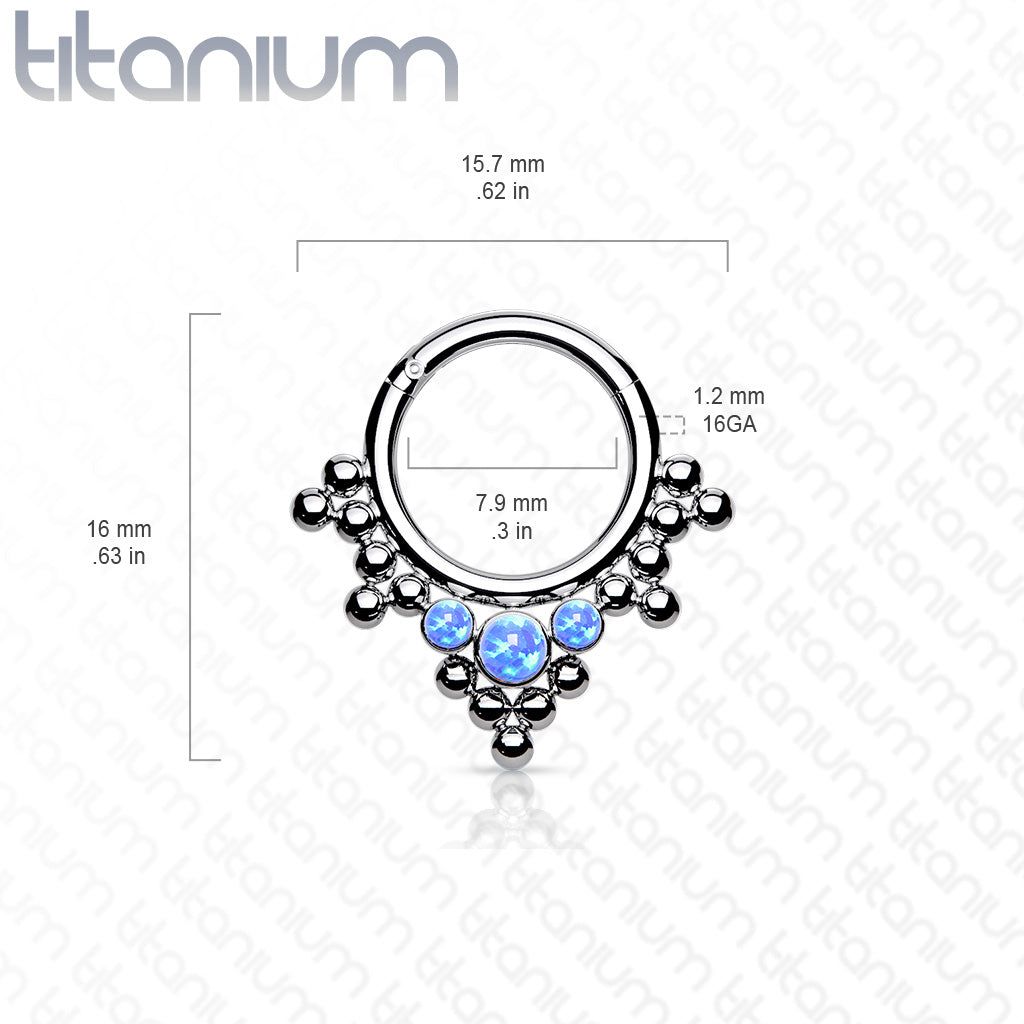 1pc Solid Titanium 3 Opals & Beads Hinged Segment Ring Helix Septum Clicker