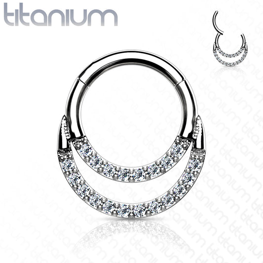 1pc Titanium Hinged Segment Ring Double Lined CZ Gems Septum Hoop Helix Daith