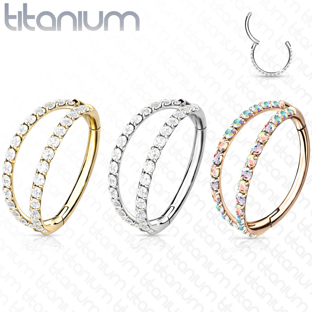 1pc Titanium Hinged Segment Hoop Ring Clicker Helix Double Line CZ Gems Daith