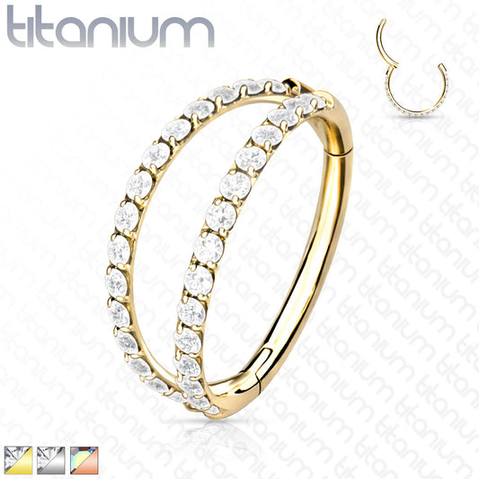 1pc Titanium Hinged Segment Hoop Ring Clicker Helix Double Line CZ Gems Daith