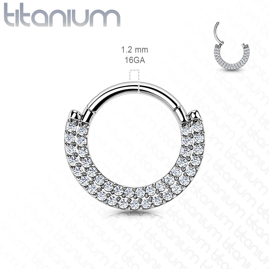 1pc Titanium Hinged Septum Ring Clicker Helix CNC set Double Line CZ Gems Daith
