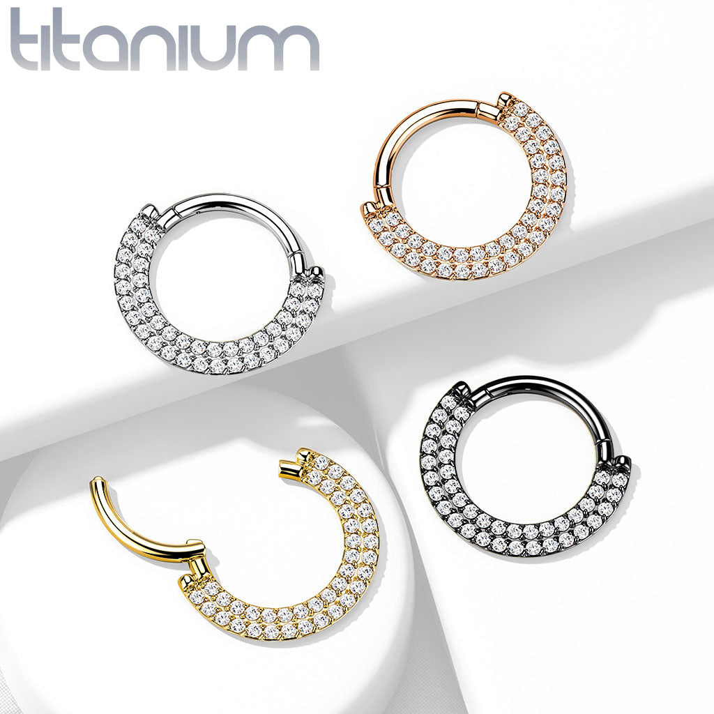 1pc Titanium Hinged Septum Ring Clicker Helix CNC set Double Line CZ Gems Daith