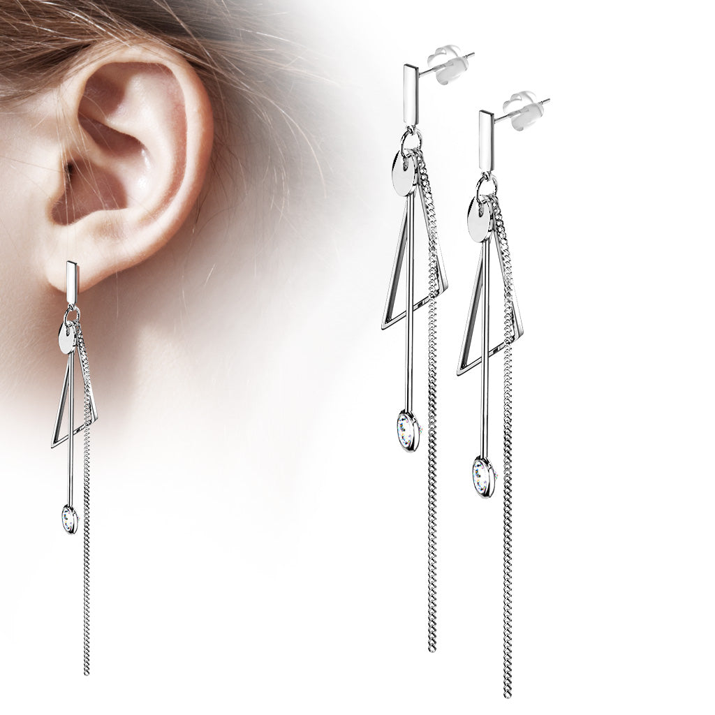 PAIR Chain Stud Earrings w/ Abstract Dangles 316L Surgical Steel 20g