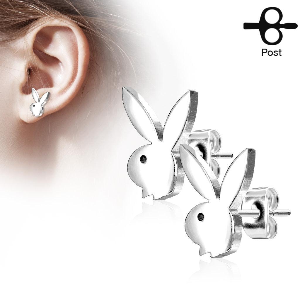 PAIR Playboy Bunny Earrings 20g Butterfly Clasp 316L Stainless Steel