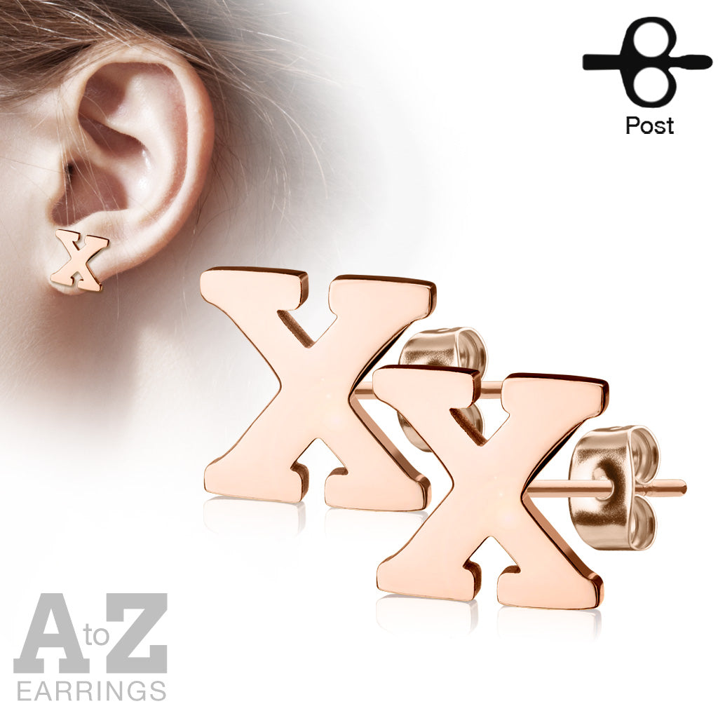 Alphabet Initial Earrings Rose Gold IP 316L Stainless Steel