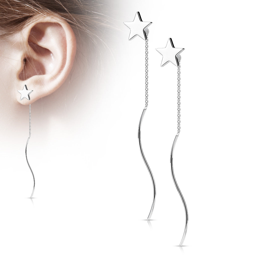 Initial Threader Earring in Sterling Silver, Long Ear Threader Earring -  Abhika Jewels