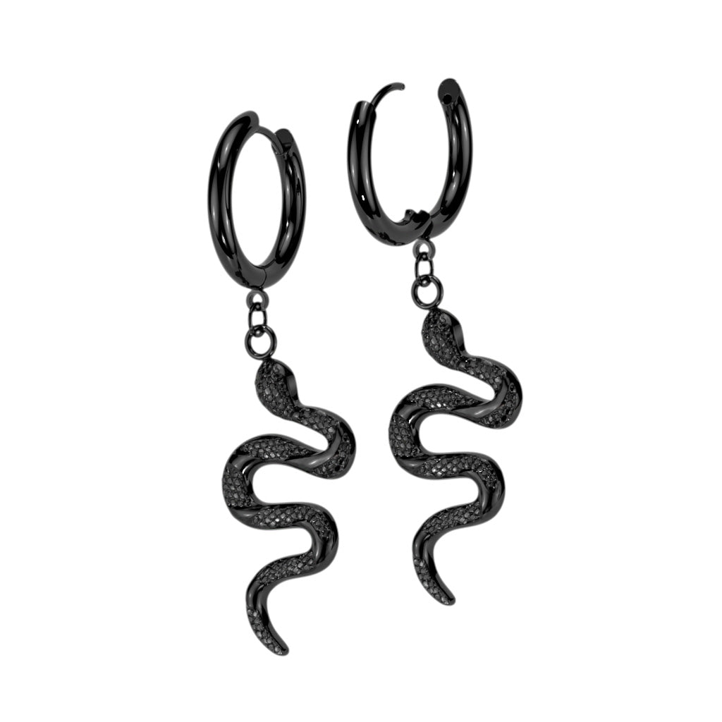 PAIR Dangling Snake Hoop Earrings 316L Stainless Steel Hinge Action 20g
