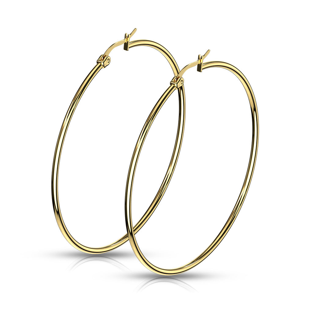 PAIR of Round Hoop Earrings 22g Gold Ion Plated Stainless Steel