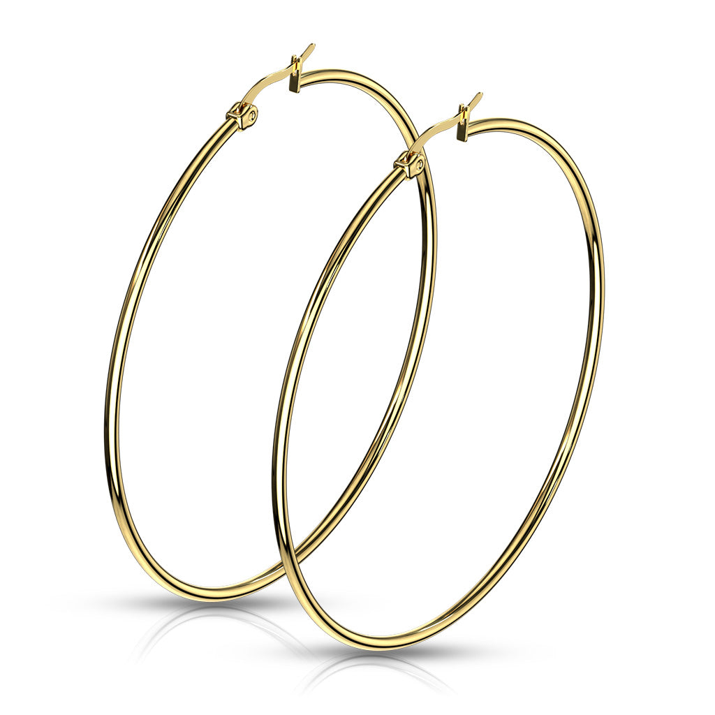 PAIR of Round Hoop Earrings 22g Gold Ion Plated Stainless Steel