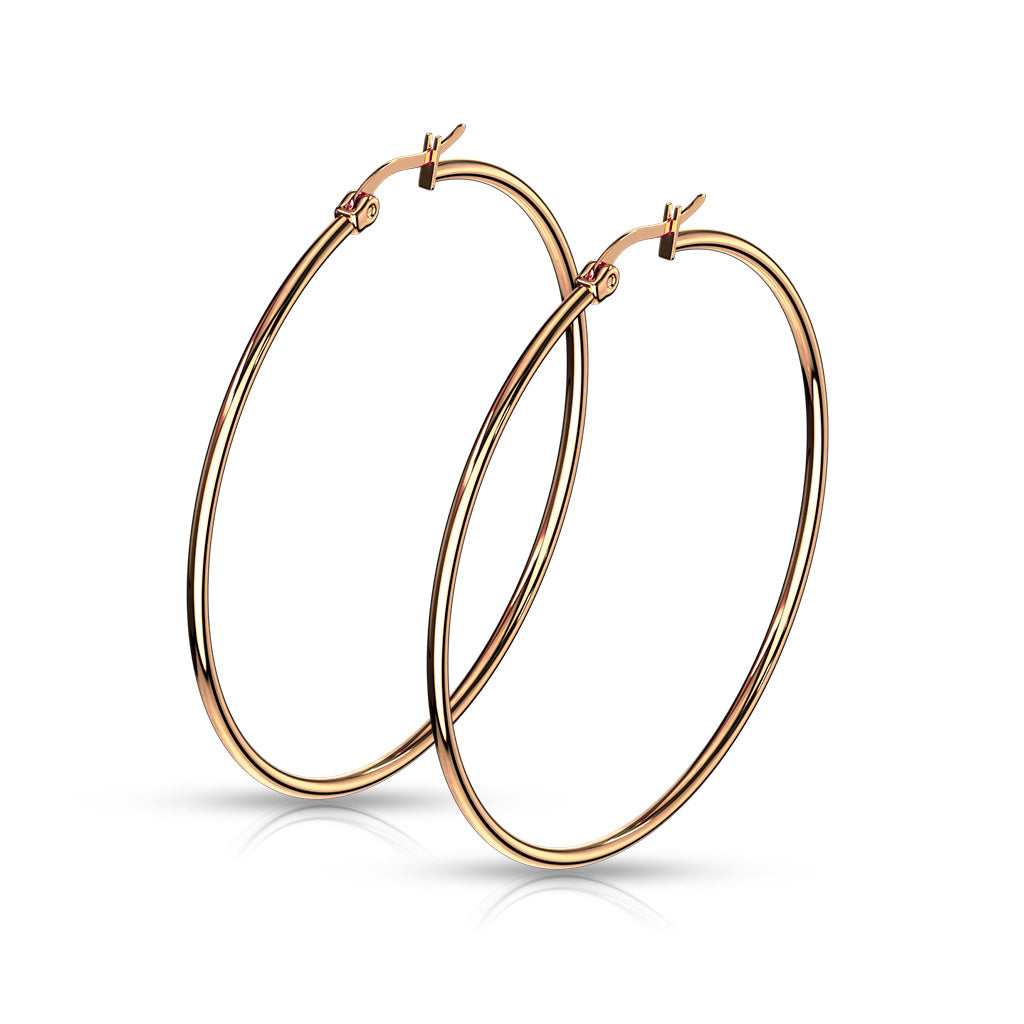 PAIR of Round Hoop Earrings 22g Rose Gold Ion Plated Stainless Steel