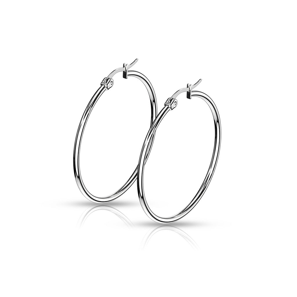 PAIR of Round Hoop Earrings Silver Color 22g 316L Stainless Steel
