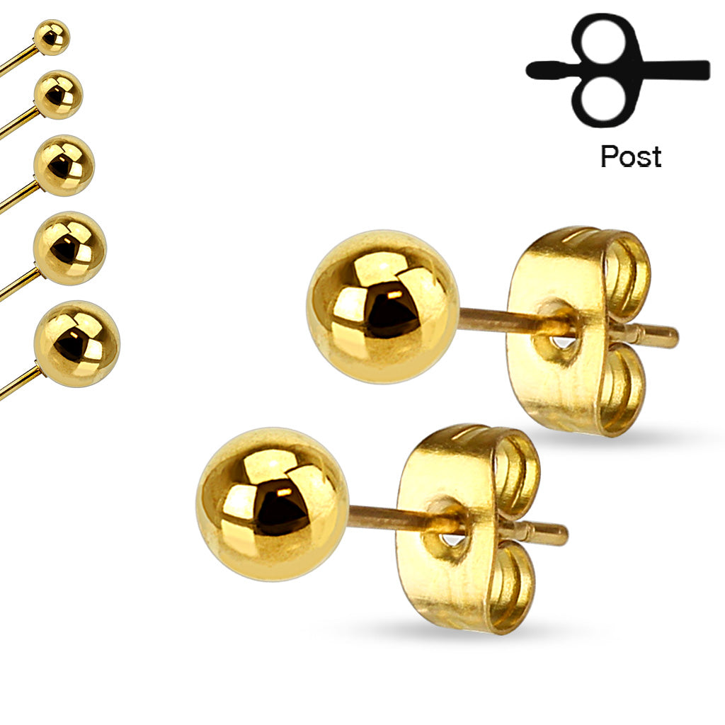 PAIR Hollow Ball Stud Earrings 316L Surgical Steel, choose color / ball diameter