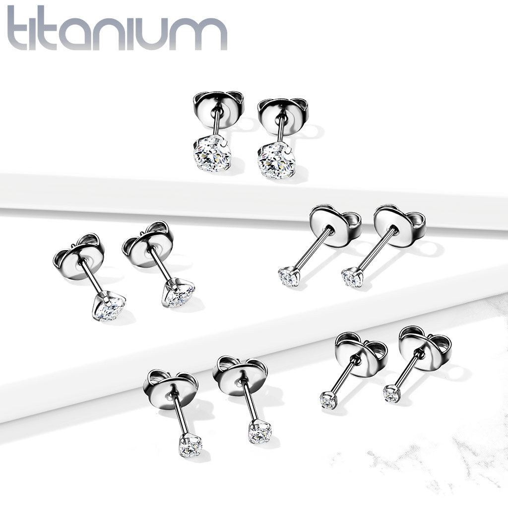 PAIR Martini Set CZ Gem Stud Earrings 6AL-4VELI ASTM F136 Implant Grade Titanium