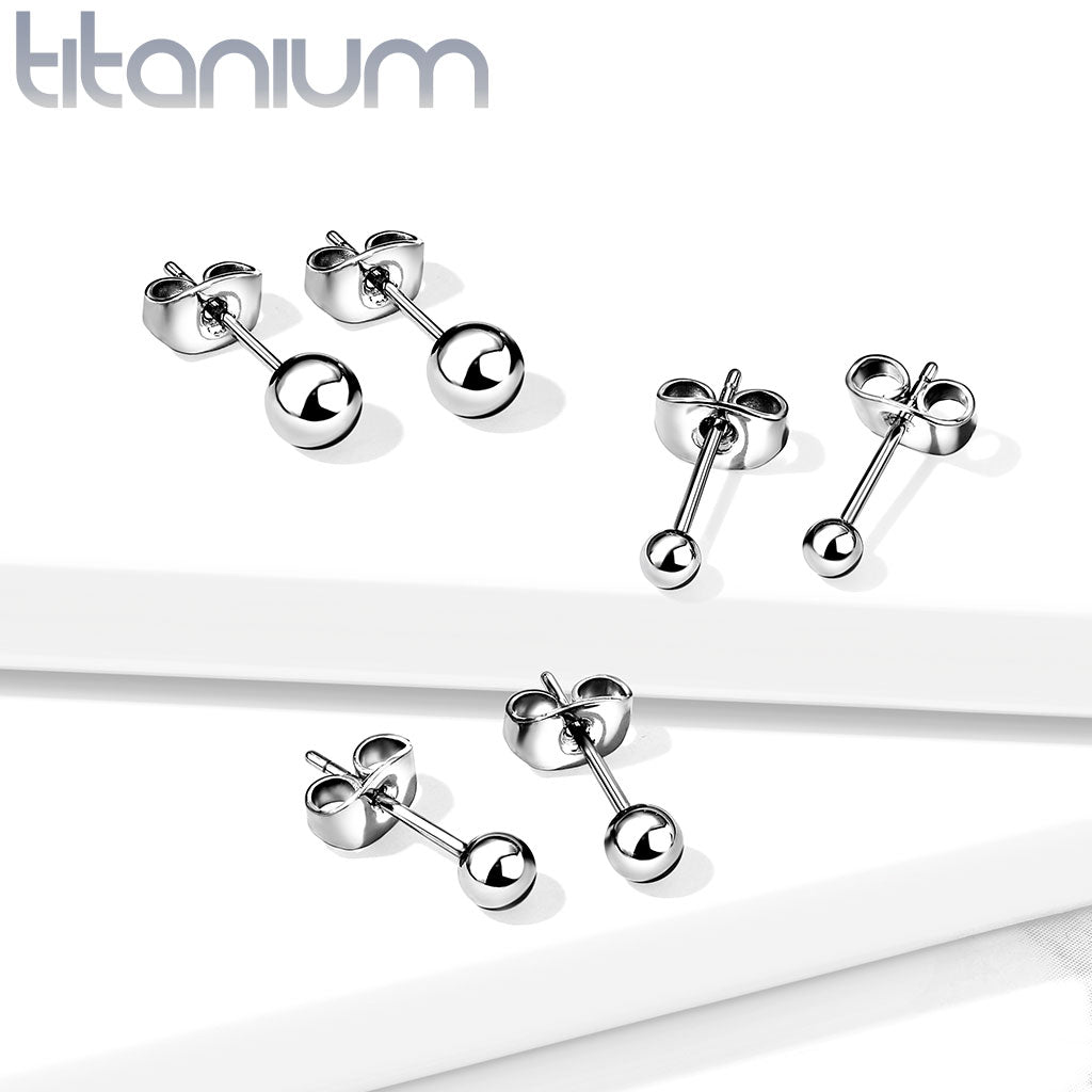 100% Solid Titanium Ball Stud Earrings 6AL-4VELI ASTM F-136 Implant Grade 23