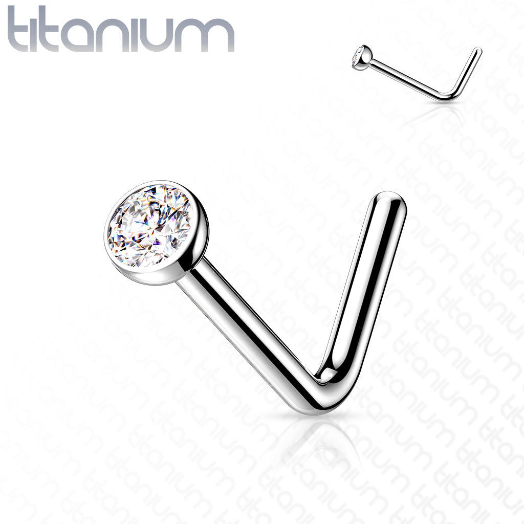 10pcs Implant Grade Titanium Press Fit CZ Gem L-Bend Nose Ring Studs Screws