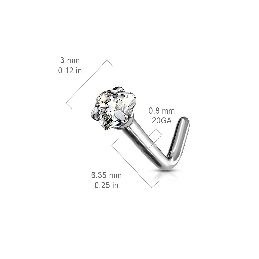 10pcs Implant Grade Titanium Prong Set Heart CZ Gem L-Bend Nose Ring Stud Screw