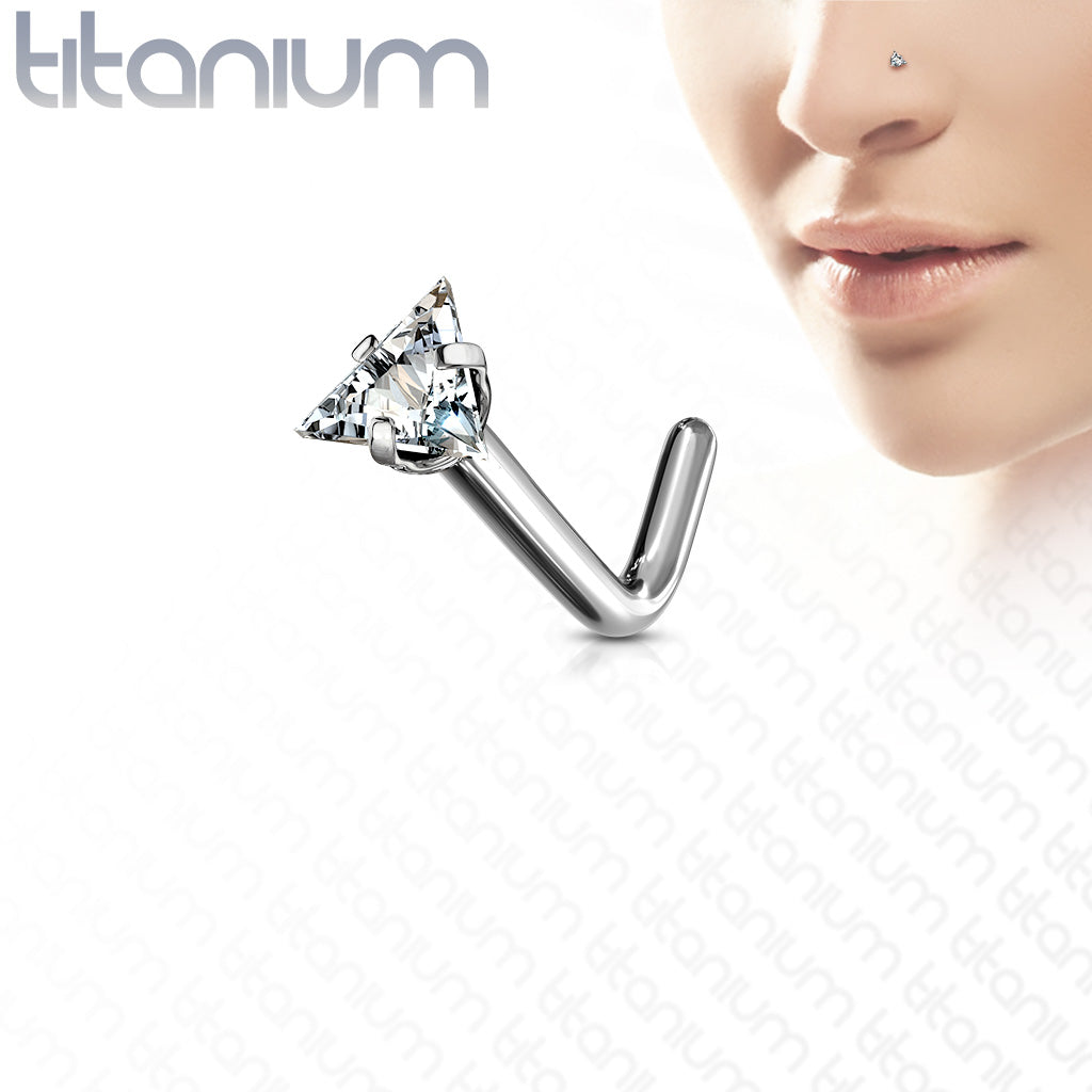 10pcs Implant Grade Titanium Prong Set Triangle Gem L-Bend Nose Ring Stud Screw