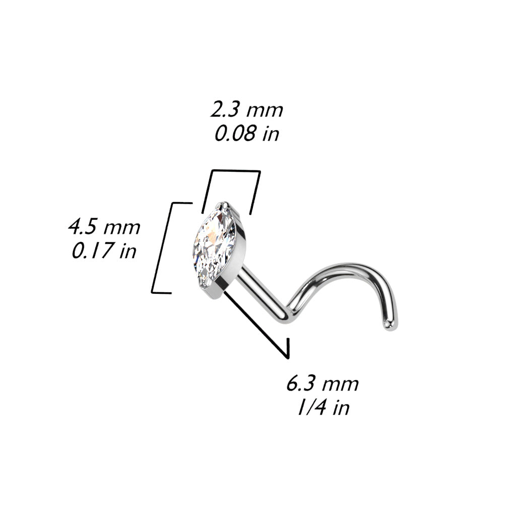 1pc Implant Grade Titanium Marquise Gem Nose Screw Ring 18g or 20g