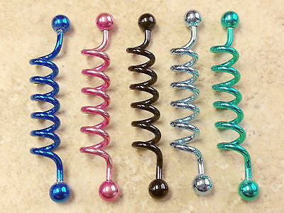 5pcs Corkscrew PVD Plated 14g, 1.5" Industrial Barbells
