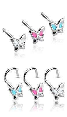 3pk .925 Sterling Silver Epoxy Butterfly Nose Rings, Studs or Screws