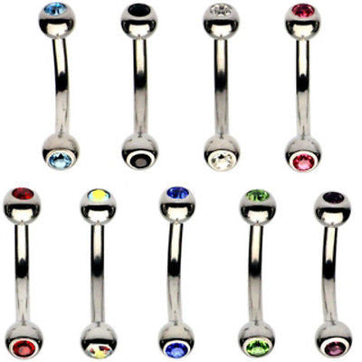 12pcs Double Gem 316L Steel Eyebrow Rings Curved Barbells