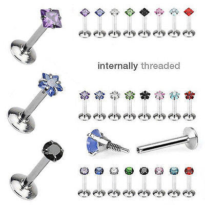 8pcs Internally Threaded Surgical Steel Gem Labrets 16g Wholesale Body Jewelry