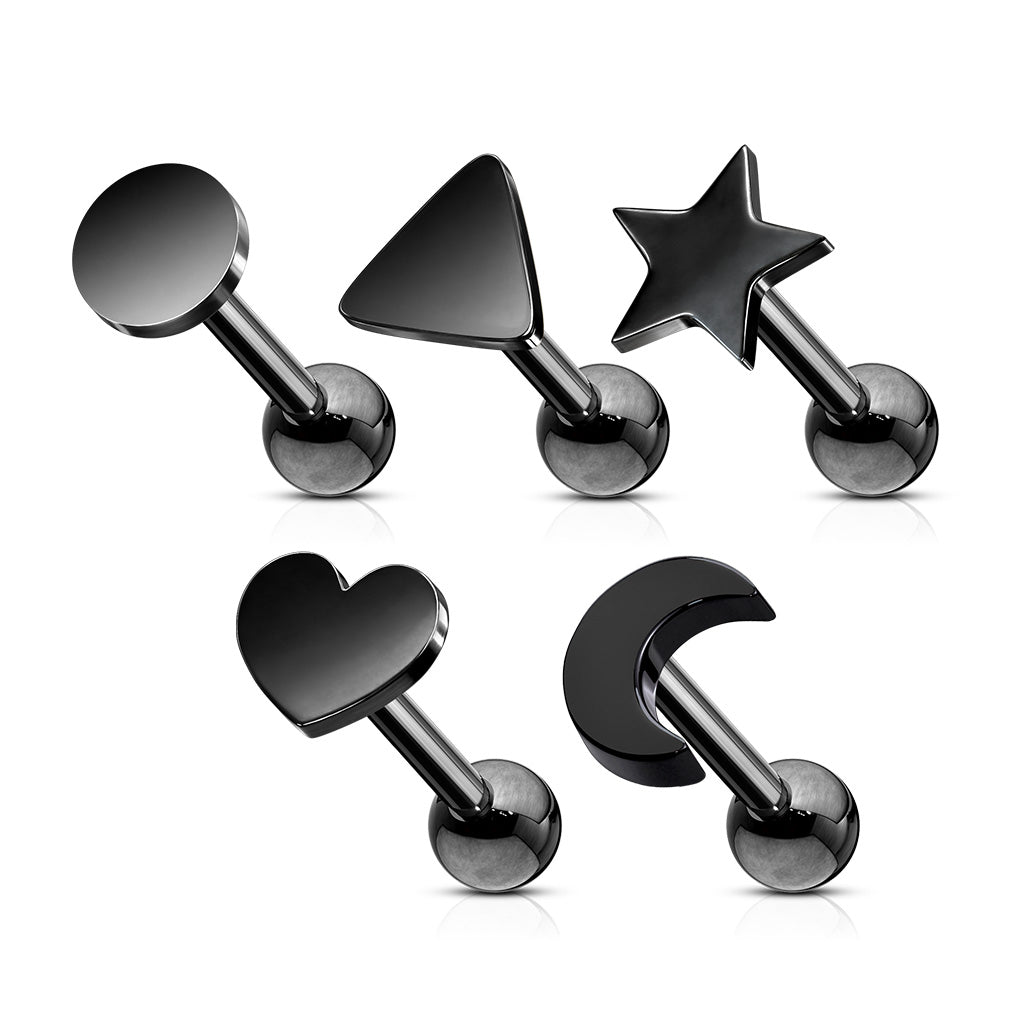 5pcs Shapes Tragus Rings Value Pack Cartilage Barbells Helix 16g Moon Star Heart