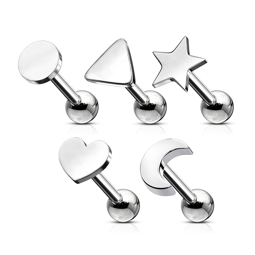 5pcs Shapes Tragus Rings Value Pack Cartilage Barbells Helix 16g Moon Star Heart