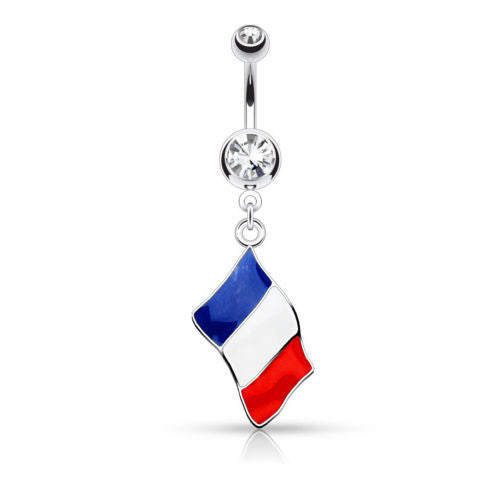 Flag Belly Ring 316L Surgical Steel Pierced Navel Naval Patriotic Country CZ Gem
