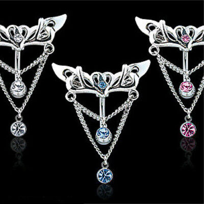 Reverse Heart Wings Clear CZ Gem Belly Ring Navel Piercing Pierced Reverse Heart Wings Clear CZ Gem Belly Ring Navel Piercing Pierced