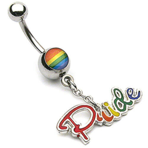 1pc LGBTQ+ Pride Epoxy Belly Ring Rainbow Dangle Pierced Navel Naval