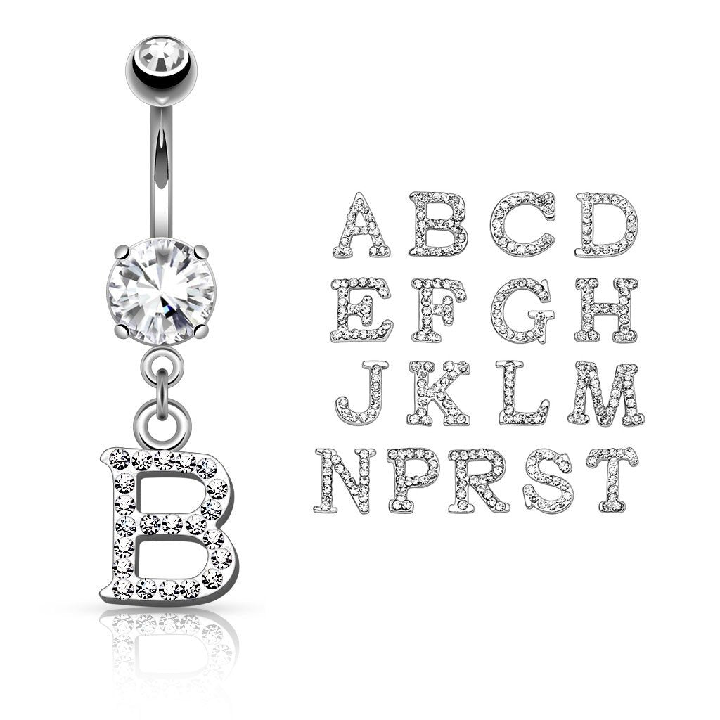 Clear Gem Paved Inital Belly Navel Ring
