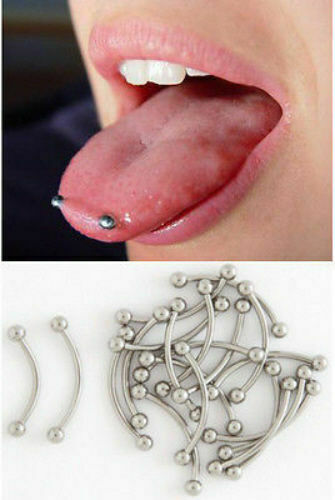1pc Snake Eye Piercing Curved Barbell Tongue or Eyebrow Ring PVD Plated Spikes