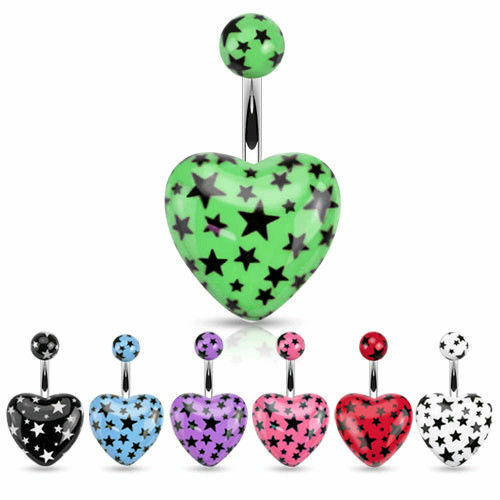 1pc Acrylic Heart Belly Ring Navel Star Green, Black, Blue, Purple, Pink, Red, White