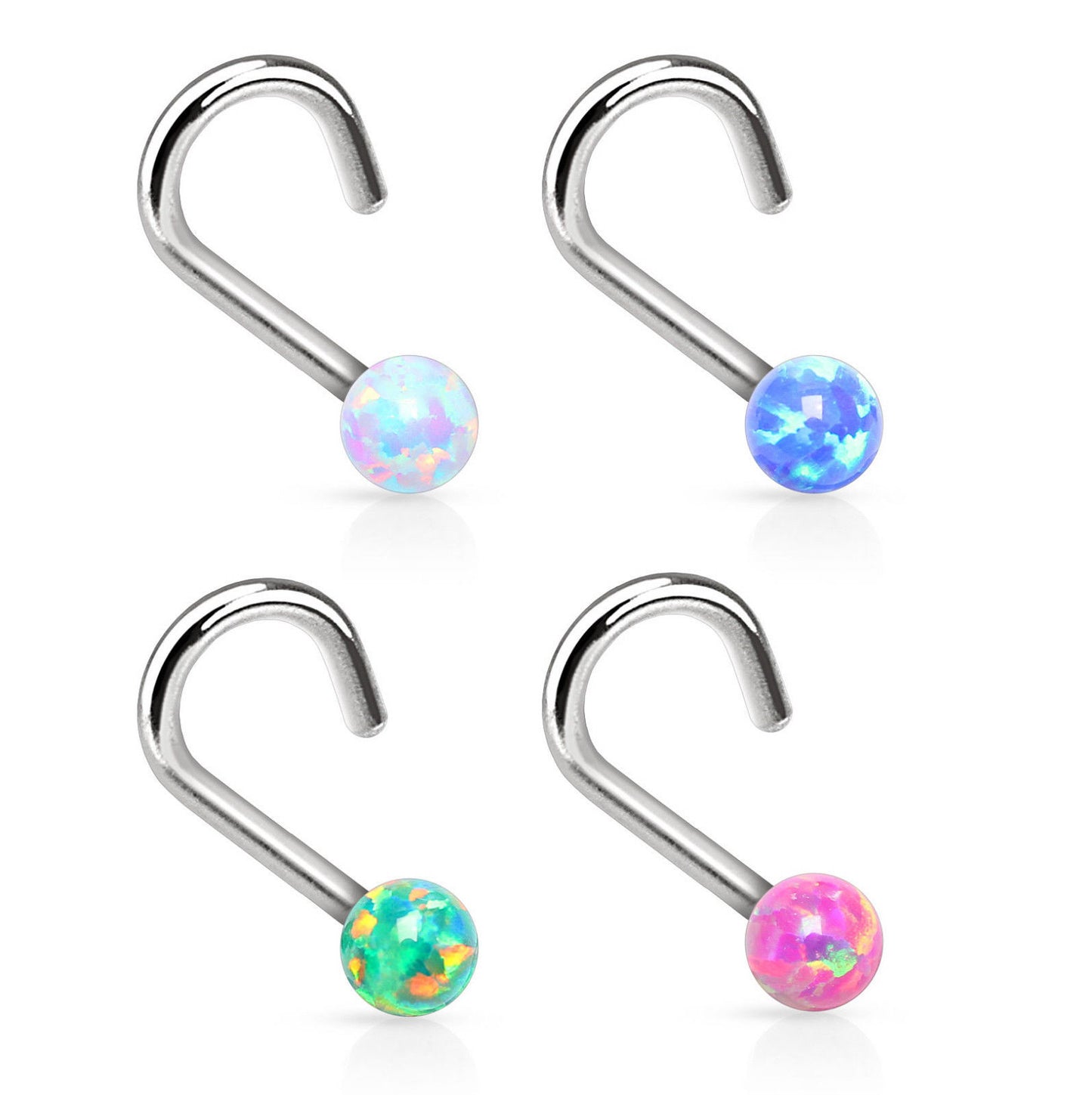 4pcs Synthetic Opal Ball Surgical Steel Nose Screws