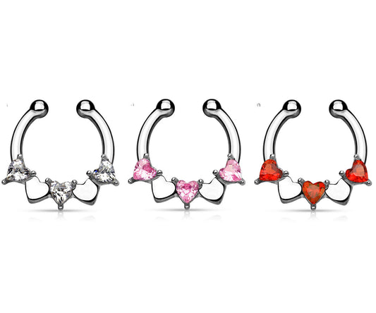 1pc Non-Piercing Half Circle Septum Hanger Heart CZ Gems