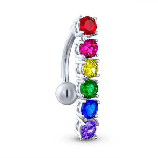 Reverse Rainbow Gem Gay Pride CZ Gem Belly Ring Navel Naval 14g