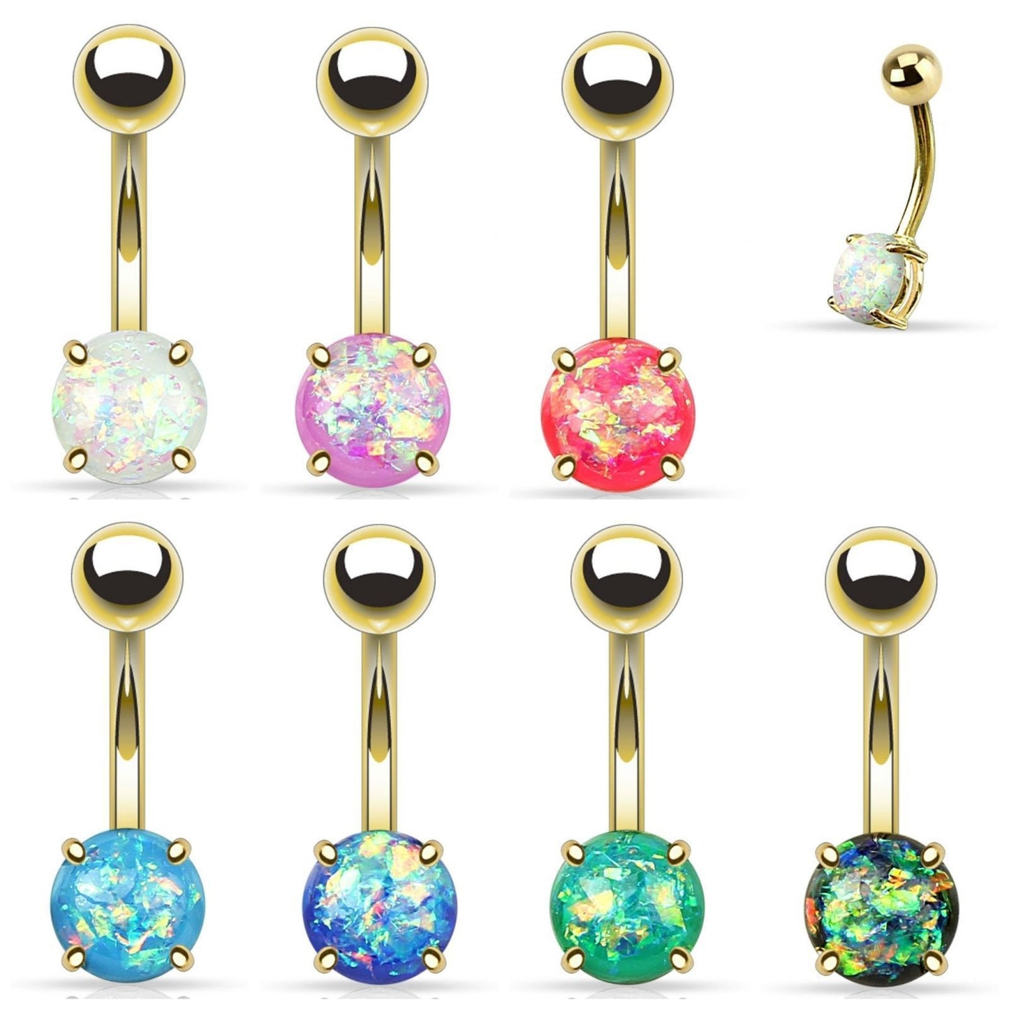 1pc Solitaire Opal Glitter Gem Belly Ring