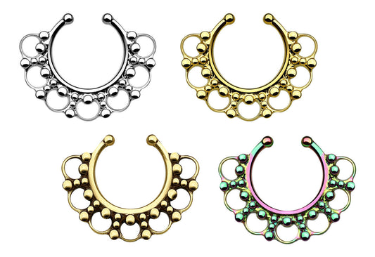 1pc 100% SURGICAL STEEL Non-Piercing Septum Hanger Tribal Fan